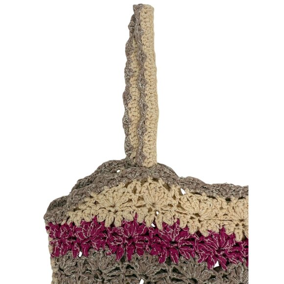 Anthropologie Crochet Pink & Neutral Tone Striped Boho Crop Top - Picture 9 of 16